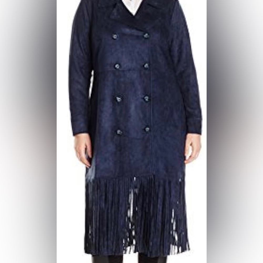 NWT Modamix Moleskin Navy Fringe Trench Coat